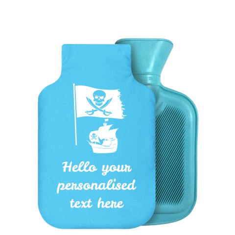- 750ml Highlight (Stock Available Colour) (Pirate Flag Icon) - Sky Blue Soft Velvet Polyester Fabric Removable Cover (Personalised with Text)