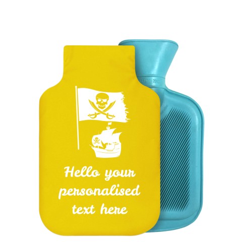 - 750ml Highlight (Stock Available Colour) (Pirate Flag Icon) - Yellow Soft Velvet Polyester Fabric Removable Cover (Personalised with Text)