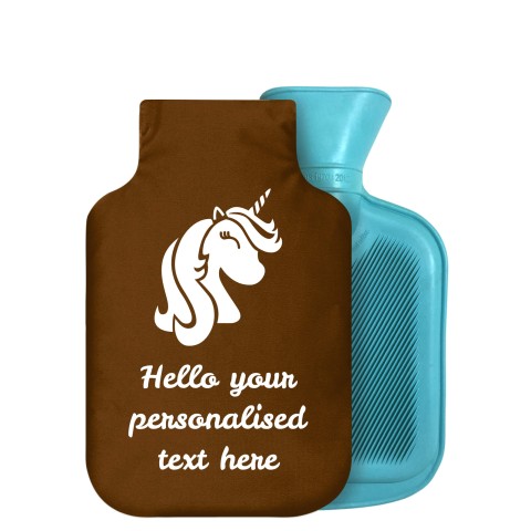 - 750ml Highlight (Stock Available Colour) (Unicorn Icon) Brown Soft Velvet Polyester Fabric Removable Cover (Personalised with Text)