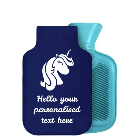 - 750ml Highlight (Stock Available Colour) (Unicorn Icon) Navy Blue Soft Velvet Polyester Fabric Removable Cover (Personalised with Text)