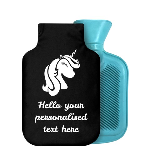 - 800ml Generic from Stock Available Colours (Unicorn Icon) - Black Soft Velvet Polyester Fabric Removable Cover (Personalised with Text)