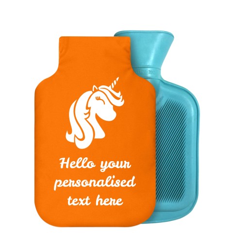 - 800ml Generic from Stock Available Colours (Unicorn Icon) - Orange Soft Velvet Polyester Fabric Removable Cover (Personalised with Text)