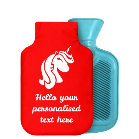 - 800ml Generic from Stock Available Colours (Unicorn Icon) - Red Soft Velvet Polyester Fabric Removable Cover (Personalised with Text)