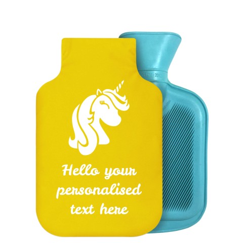 - 800ml Generic from Stock Available Colours (Unicorn Icon) - Yellow Soft Velvet Polyester Fabric Removable Cover (Personalised with Text)