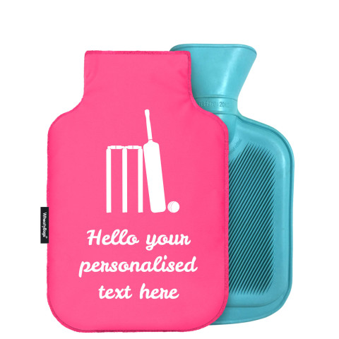 - Mini (750ml) (Cricket Icon) - Fuchsia Pink Soft Velvet Polyester Fabric (Personalised with Text)