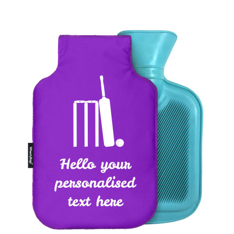 - Mini (750ml) (Cricket Icon) - Purple Soft Velvet Polyester Fabric (Personalised with Text)
