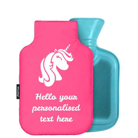 - Mini (750ml) (Unicorn Icon) - Fuchsia Pink Soft Velvet Polyester Fabric (Personalised with Text)