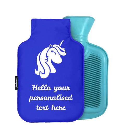 - Mini (750ml) (Unicorn Icon) - Royal Blue Soft Velvet Polyester Fabric (Personalised with Text)