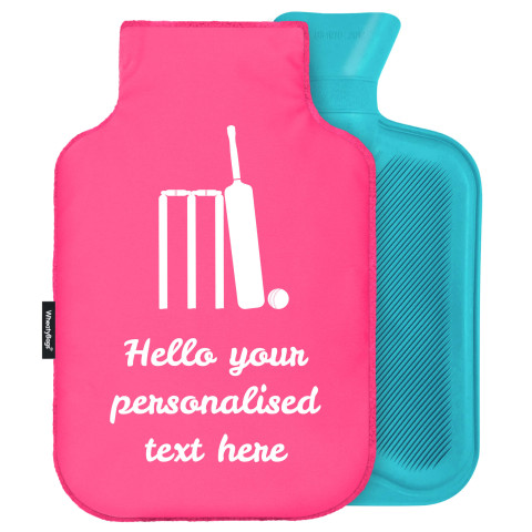 - Standard (2 Litre) (Cricket Icon) - Fuchsia Pink Soft Velvet Polyester Fabric (Personalised with Text)