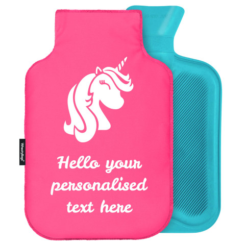 - Standard (2 Litre) (Unicorn Icon) - Fuchsia Pink Soft Velvet Polyester Fabric (Personalised with Text)