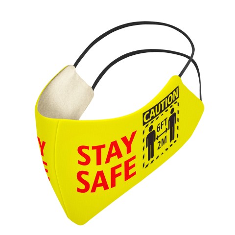 Adult Size - Yellow Water Resistant Polyester Fabric Round the Ear Elastic (3 Layer Cotton, Polypropylene & Polyester Construction)