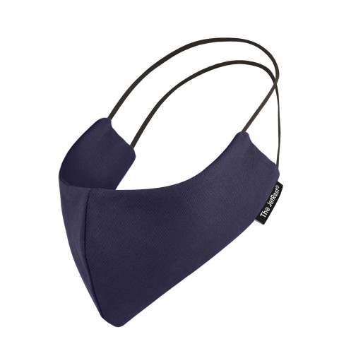 (Small) - Navy Blue Cotton Fabric Round the Ear Elastic (Personalised with Text) (3 Layer Cotton, Polypropylene, Cotton Construction)
