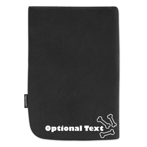 (100cm x 140cm) with Dog Bone Icon - Black Fleece Fabric (Personalised with Text)