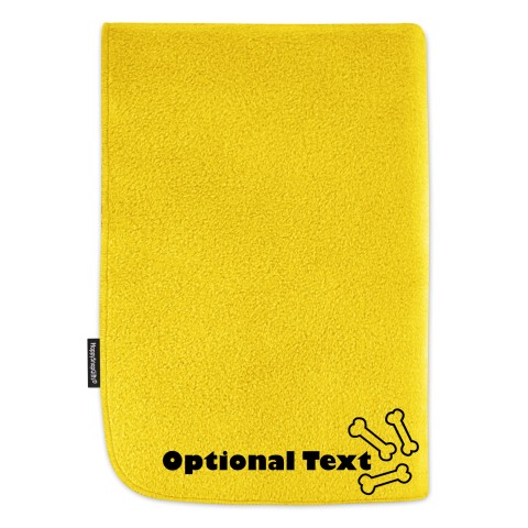 (100cm x 140cm) with Dog Bone Icon - Yellow Fleece Fabric (Personalised with Text)