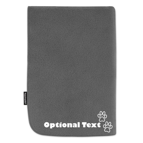 (100cm x 140cm) with Dog Paws Icon - Grey Fleece Fabric (Personalised with Text)