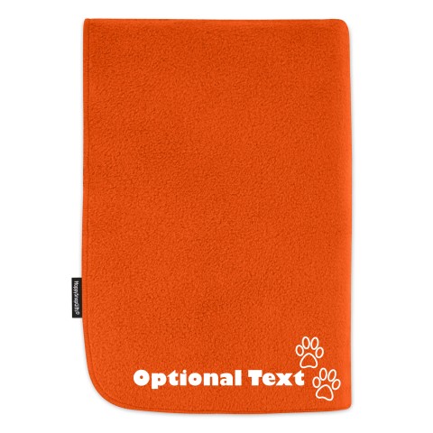 (100cm x 140cm) with Dog Paws Icon - Orange Fleece Fabric (Personalised with Text)