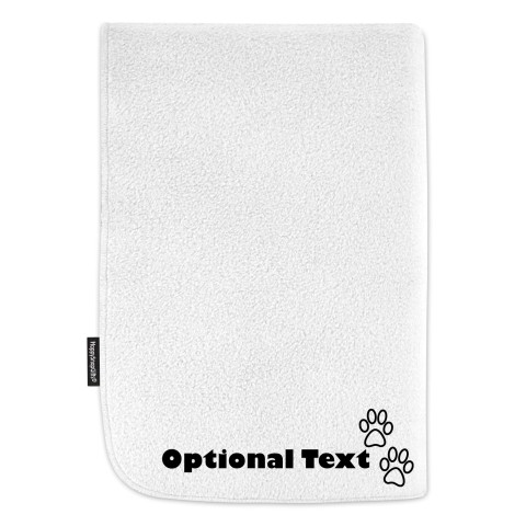 (100cm x 140cm) with Dog Paws Icon - White Fleece Fabric (Personalised with Text)