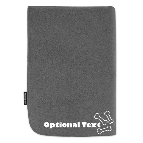 (100cm x 70cm Double Thickness) with Dog Bone Icon - Grey Fleece Fabric (Personalised with Text)
