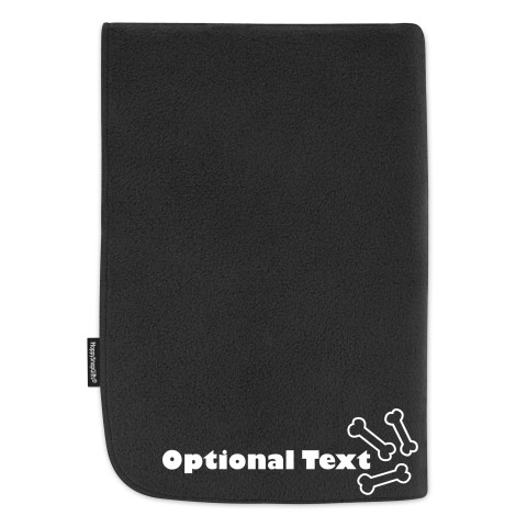 (100cm x 70cm) with Dog Bone Icon - Black Fleece Fabric (Personalised with Text)