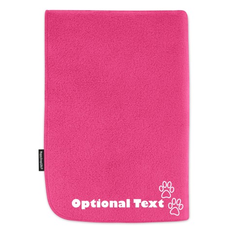 (200cm x 140cm) with Dog Paws Icon - Fuchsia Pink Fleece Fabric (Personalised with Text)