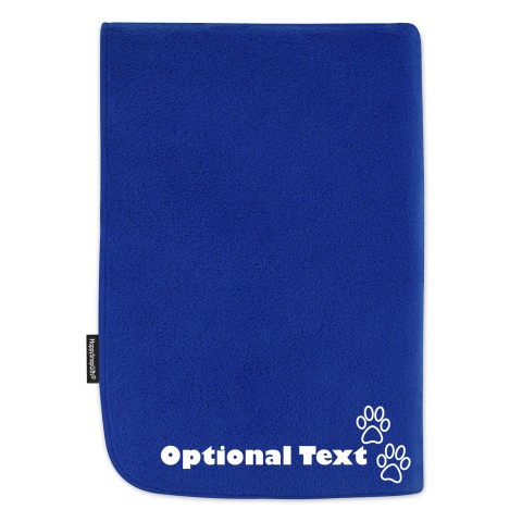 (100cm x 140cm Double Thickness) with Dog Paws Icon - Royal Blue Fleece Fabric (Personalised with Text)
