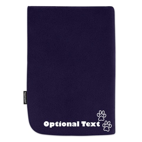 (100cm x 70cm) with Dog Paws Icon - Navy Blue Fleece Fabric (Personalised with Text)