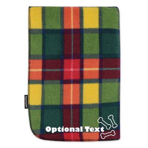 (140cm x 140cm) with Dog Bone Icon - Tartan Check Fleece Fabric (Personalised with Text)