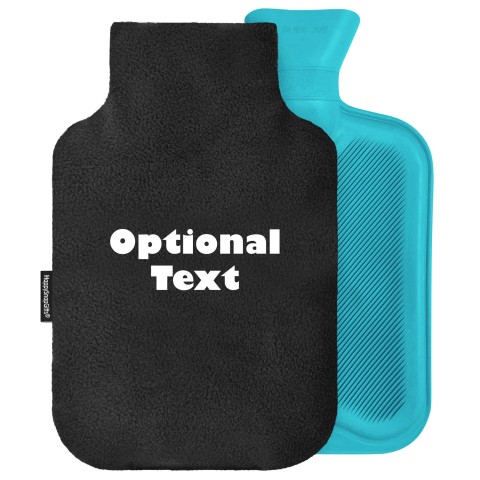 - 2 Litre (Random Coloured Bottle) - Black Fleece Fabric Removable Cover (Personalised with Text)