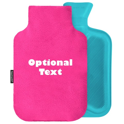 - 2 Litre (Random Coloured Bottle) - Fuchsia Pink Fleece Fabric Removable Cover (Personalised with Text)