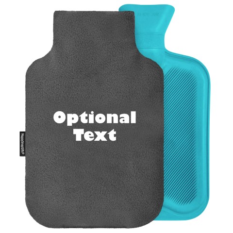 - 2 Litre (Random Coloured Bottle) - Grey Fleece Fabric Removable Cover (Personalised with Text)