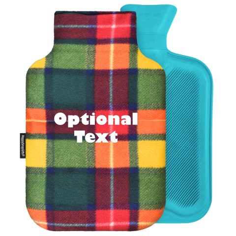 - 2 Litre (Random Coloured Bottle) - Tartan Fleece Fabric Removable Cover (Personalised with Text)