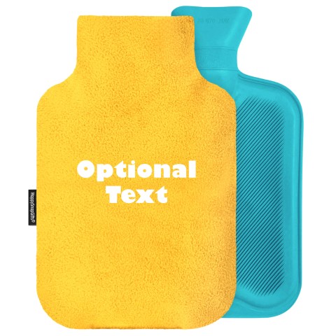 - 2 Litre (Random Coloured Bottle) - Yellow Fleece Fabric Removable Cover (Personalised with Text)