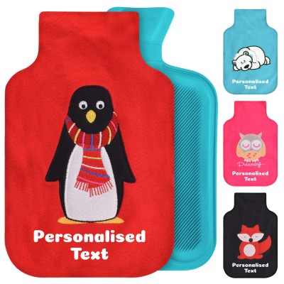 Hot Water Bottle Cover with Personalised Text &amp; Free Rubber Bottle