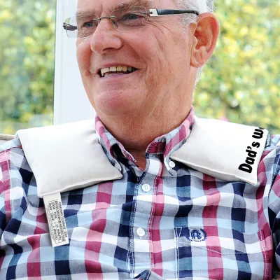 Wheat Bags Shoulder & Neck Heating Pad in Use with Personalised Text