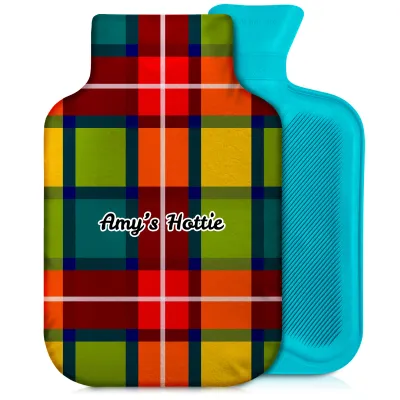 2 Litre - Tartan Check Soft Velvet Polyester Fabric and Removable Cover (Personalised with Text)