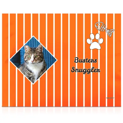 (55cm x 40cm) with Fish & Paw Theme Burnt Orange Soft Velvet Polyester Fabric (Personalised with Text)