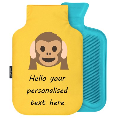 - 2 Litre (Random Coloured Bottle) - Hear no Evil Monkey Soft Velvet Polyester Fabric Removable Cover (Personalised with Text)