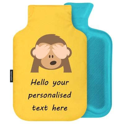 - 2 Litre (Random Coloured Bottle) - See no Evil Monkey Soft Velvet Polyester Fabric Removable Cover (Personalised with Text)