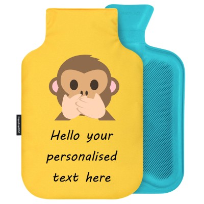 - 2 Litre (Random Coloured Bottle) - Speak no Evil Monkey Soft Velvet Polyester Fabric Removable Cover (Personalised with Text)