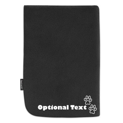 (100cm x 140cm) with Dog Paws Icon - Black Fleece Fabric (Personalised with Text)