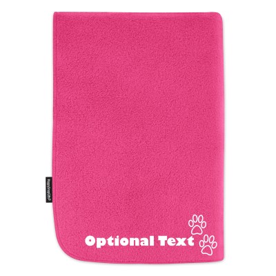 (100cm x 140cm) with Dog Paws Icon - Hot Pink (Fuchsia) Fleece Fabric (Personalised with Text)