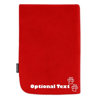 (100cm x 140cm) with Dog Paws Icon - Red Fleece Fabric (Personalised with Text)