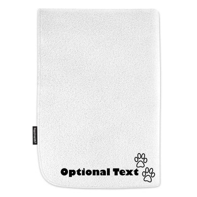(100cm x 140cm) with Dog Paws Icon - White Fleece Fabric (Personalised with Text)