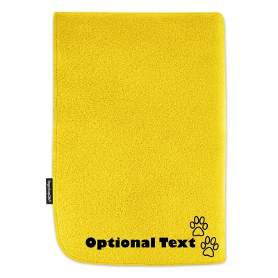 (70cm x 70cm) with Dog Paws Icon - Yellow Fleece Fabric (Personalised with Text)