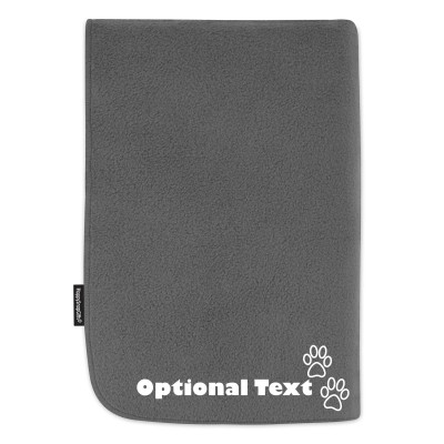 (100cm x 70cm) with Dog Paws Icon - Grey Fleece Fabric (Personalised with Text)