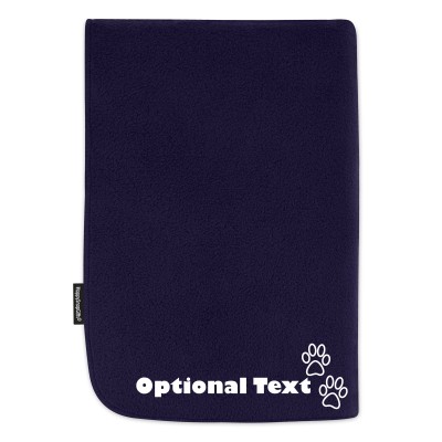 (100cm x 140cm) with Dog Paws Icon - Navy Blue Fleece Fabric (Personalised with Text)
