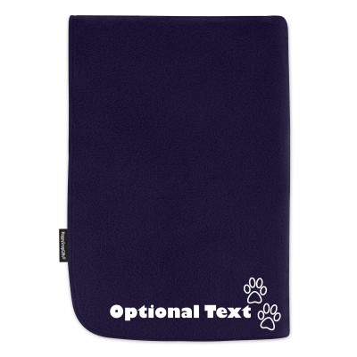 (100cm x 70cm) with Dog Paws Icon - Navy Blue Fleece Fabric (Personalised with Text)