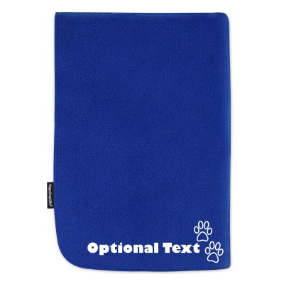 (100cm x 70cm) with Dog Paws Icon - Royal Blue Fleece Fabric (Personalised with Text)
