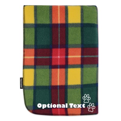 (100cm x 70cm) with Dog Paws Icon - Tartan Fleece Fabric (Personalised with Text)
