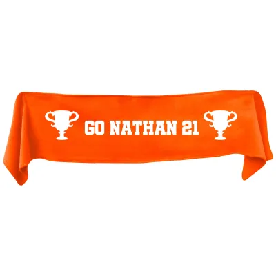 Large (145cm x 25cm) Champions Theme - Burnt Orange Fleece Fabric (Personalised with Text)